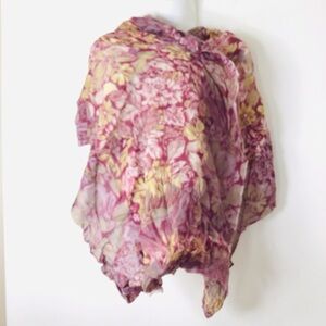 Floral Sheer Pink and Yellow Wrap Scarf India woolen